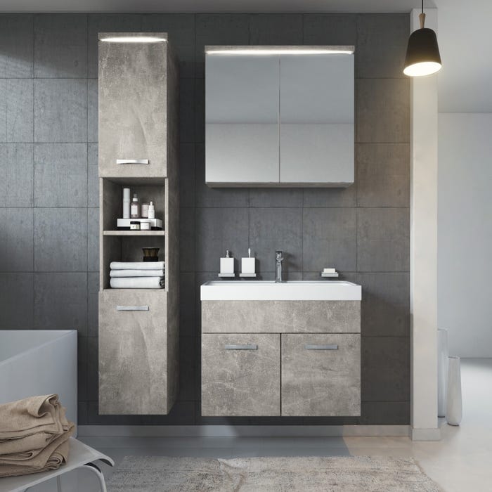 Meuble de salle de bain de Paso 80 x 40 cm lavabo Beton Gris – Armoire de rangement Meuble lavabo armoire miroir 1