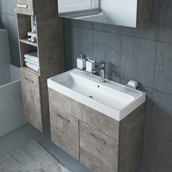 Meuble de salle de bain de Paso 80 x 40 cm lavabo Beton Gris – Armoire de rangement Meuble lavabo armoire miroir 3