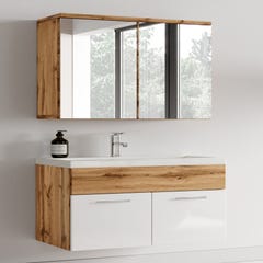 Meuble de salle de bain de Montreal 01 60cm avec miroir armoire Chene, blanc - Armoire de rangement Meuble lavabo evier Meubles 3