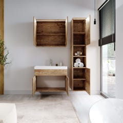 Meuble de salle de bain de Paso 80 x 40 cm lavabo Chêne châtaignier – Armoire de rangement Meuble lavabo armoire miroir 2