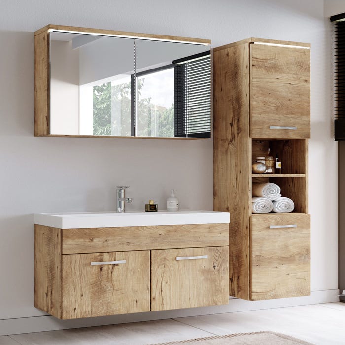 Meuble de salle de bain de Paso 80 x 40 cm lavabo Chêne châtaignier – Armoire de rangement Meuble lavabo armoire miroir 1