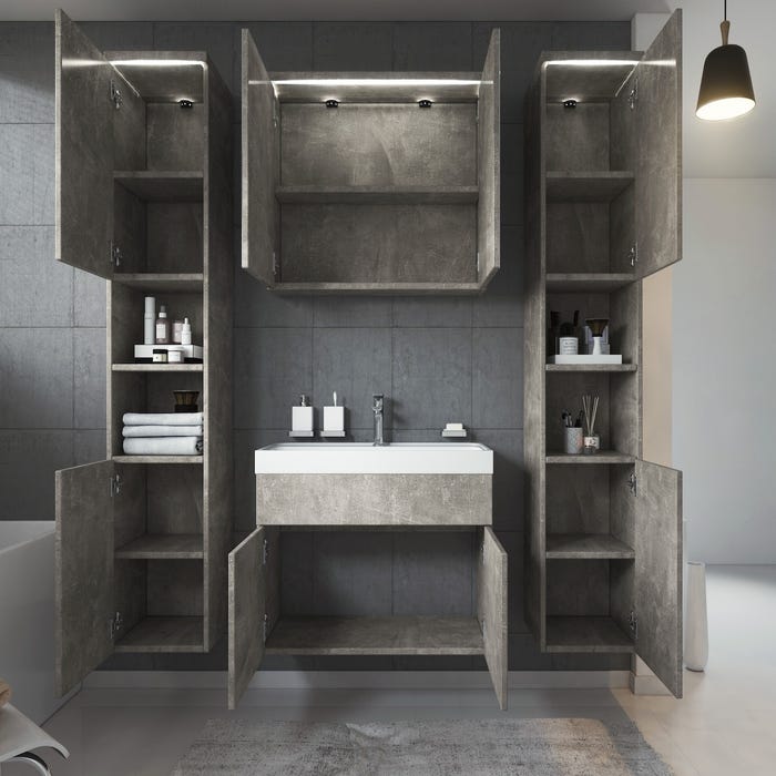 Meuble de salle de bain Paso XL 80 x 40 cm Beton Gris – Armoire de rangement Meuble lavabo evier Meuble lavabo 2