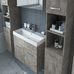 Meuble de salle de bain Paso XL 80 x 40 cm Beton Gris – Armoire de rangement Meuble lavabo evier Meuble lavabo 3