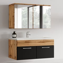 Meuble de salle de bain de Montreal 01 60cm avec miroir armoire Chene, noir mat - Armoire de rangement Meuble lavabo evier Meubles 3