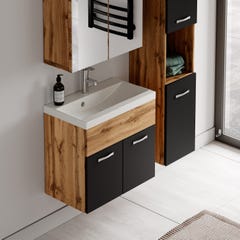 Meuble de salle de bain de Montreal 01 60cm avec miroir armoire Chene, noir mat - Armoire de rangement Meuble lavabo evier Meubles 4