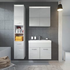 Meuble de salle de bain de Paso 80 x 40 cm lavabo Blanc Brillant – Armoire de rangement Meuble lavabo armoire miroir 1