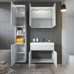 Meuble de salle de bain de Paso 80 x 40 cm lavabo Blanc Brillant – Armoire de rangement Meuble lavabo armoire miroir 2