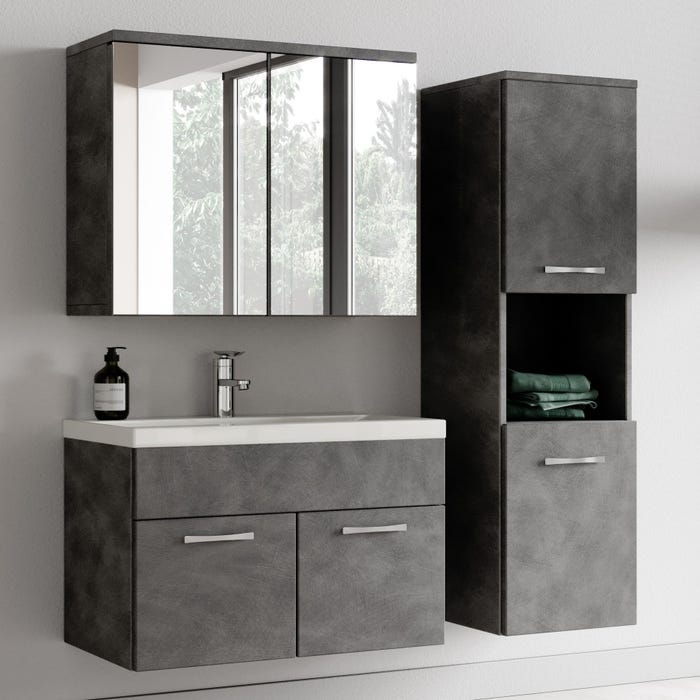 Meuble de salle de bain Montreal 60 cm avec miroir armoire Gris - Armoire de rangement Meuble lavabo evier Meubles 1