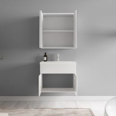 Meuble de salle de bain de Montreal 01 60cm avec miroir armoire Blanc brillant - Armoire de rangement Meuble lavabo evier Meubles 2