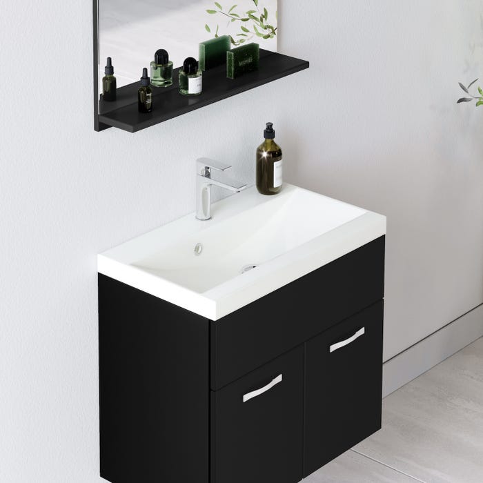 Meuble de salle de bain de Montreal 01 60 cm lavabo Noir mat - Armoire de rangement Meuble lavabo evier Meubles 2