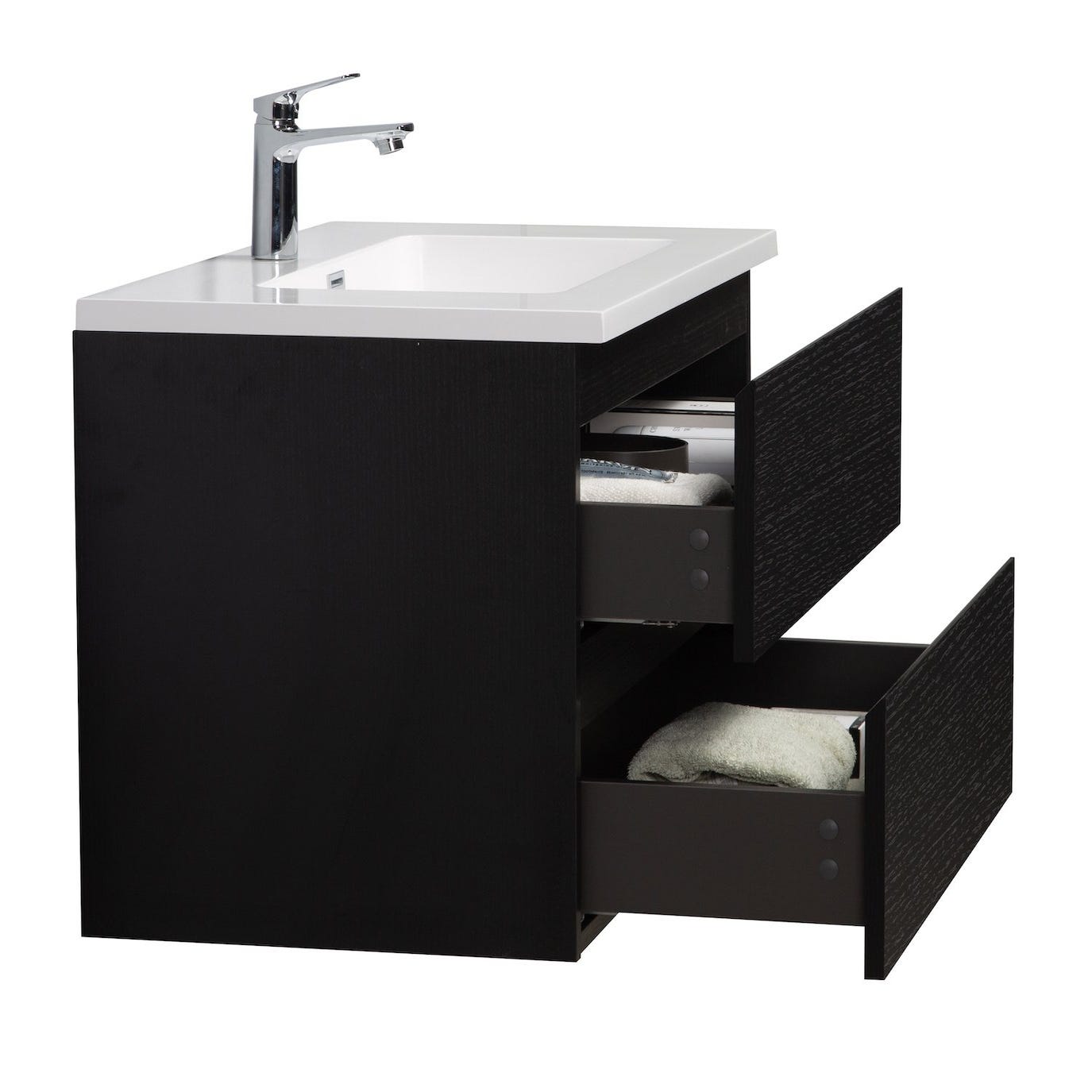 Meuble de salle de bain Angela 80 cm noir bois – Armoire de rangement Meuble lavabo 2