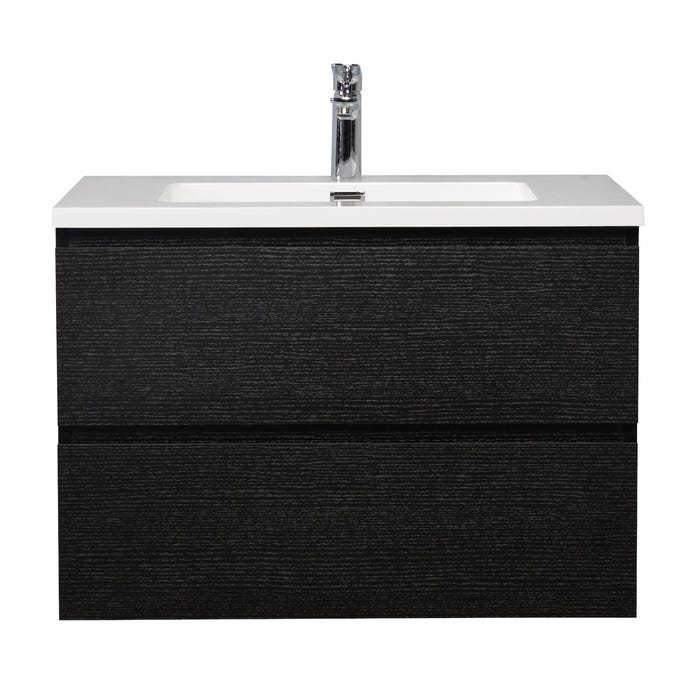 Meuble de salle de bain Angela 80 cm noir bois – Armoire de rangement Meuble lavabo 4