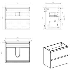 Meuble de salle de bain Angela 80 cm noir bois – Armoire de rangement Meuble lavabo 5