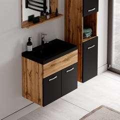 Meuble de salle de bain Montreal 60 cm lavabo noir - Chene avec noir mat - Armoire de rangement Meuble lavabo evier Meubles 5