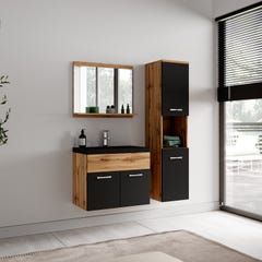 Meuble de salle de bain Montreal 60 cm lavabo noir - Chene avec noir mat - Armoire de rangement Meuble lavabo evier Meubles 2