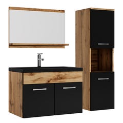 Meuble de salle de bain Montreal 60 cm lavabo noir - Chene avec noir mat - Armoire de rangement Meuble lavabo evier Meubles 0