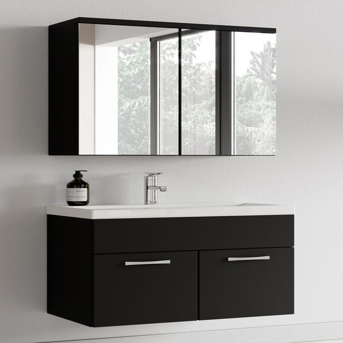 Meuble de salle de bain de Montreal 01 60cm avec miroir armoire Noir mat - Armoire de rangement Meuble lavabo evier Meubles 3