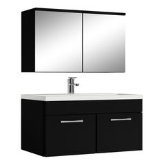 Meuble de salle de bain de Montreal 01 60cm avec miroir armoire Noir mat - Armoire de rangement Meuble lavabo evier Meubles 0