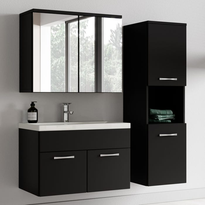 Meuble de salle de bain de Montreal 01 60cm avec miroir armoire Noir mat - Armoire de rangement Meuble lavabo evier Meubles 1