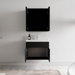 Meuble de salle de bain de Montreal 01 60cm avec miroir armoire Noir mat - Armoire de rangement Meuble lavabo evier Meubles 2
