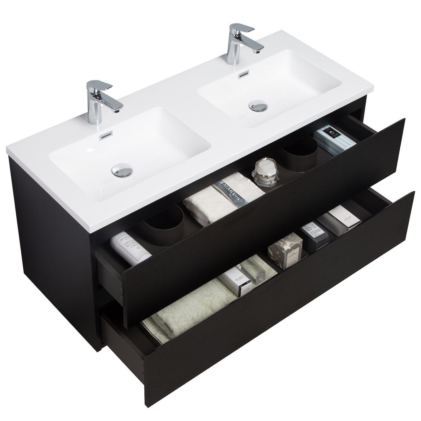 Meuble de salle de bain Angela 120 cm lavabo Noir bois – Armoire de rangement Meuble lavabo 1