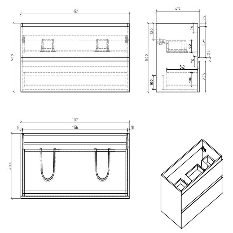 Meuble de salle de bain Angela 120 cm lavabo Noir bois – Armoire de rangement Meuble lavabo 5