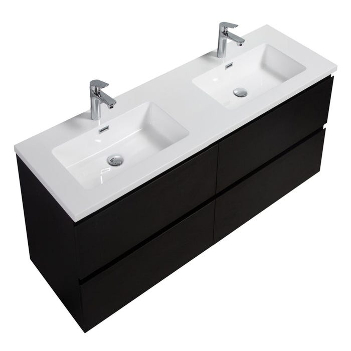 Meuble de salle de bain Angela 140 cm lavabo noir bois – Armoire de rangement Meuble lavabo 1