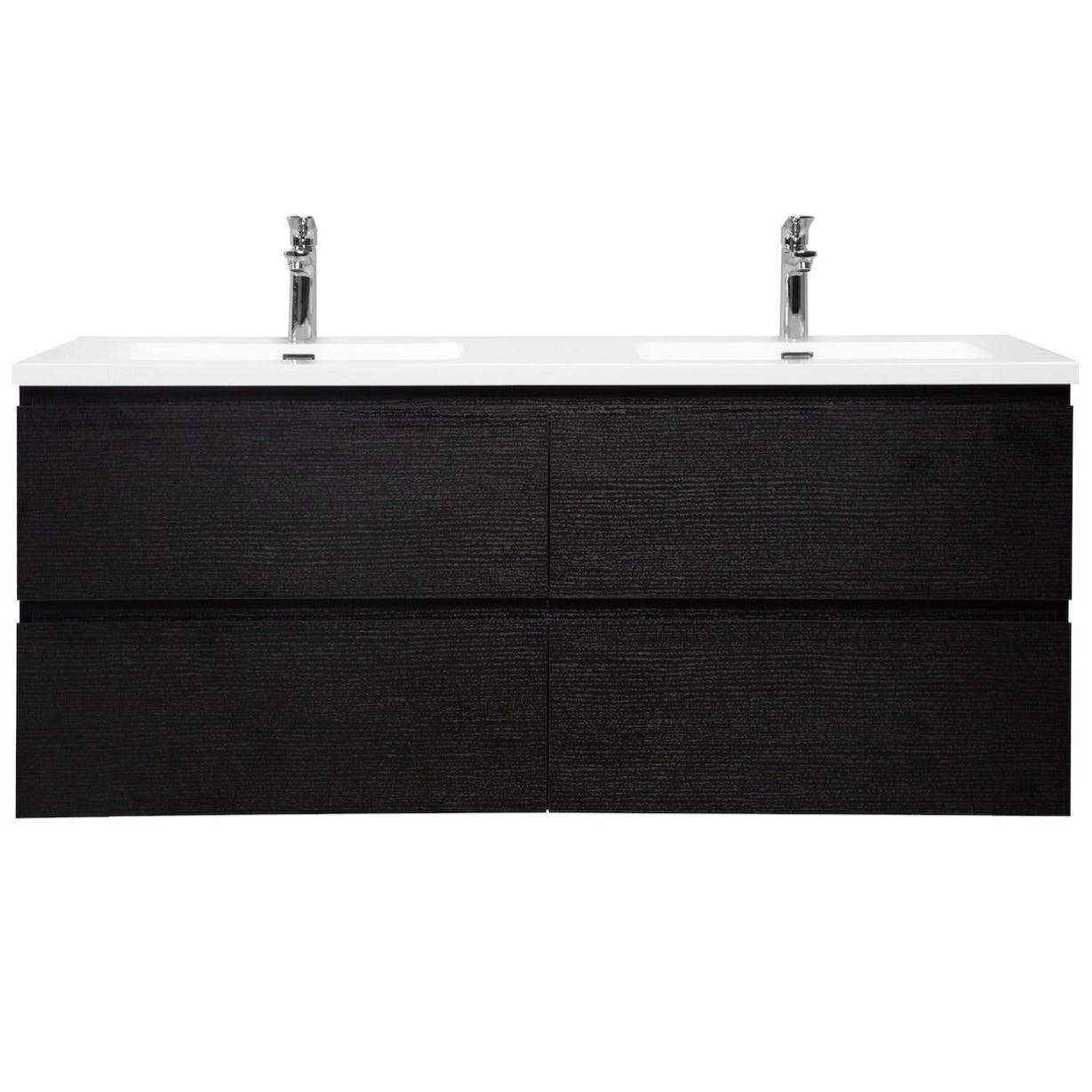 Meuble de salle de bain Angela 140 cm lavabo noir bois – Armoire de rangement Meuble lavabo 3
