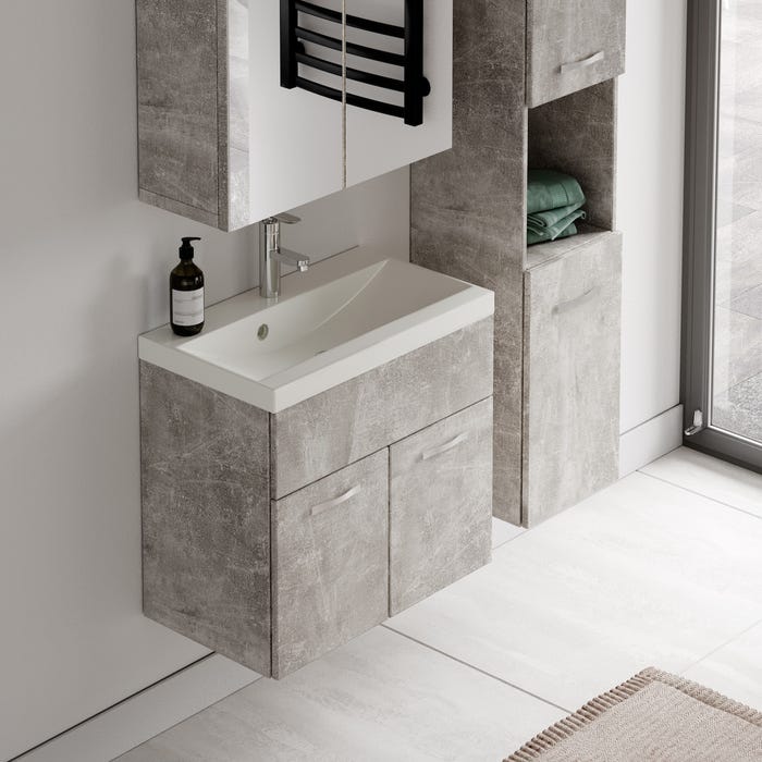 Meuble de salle de bain Montreal 60 cm avec miroir armoire Beton gris - Armoire de rangement Meuble lavabo evier Meubles 3