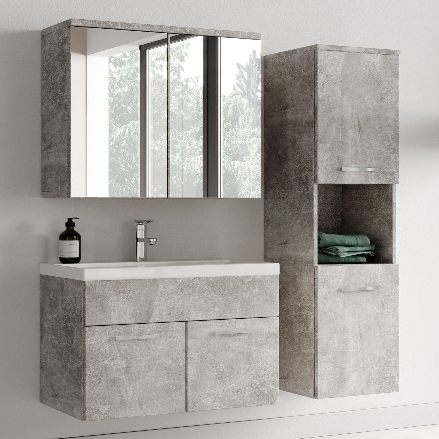 Meuble de salle de bain Montreal 60 cm avec miroir armoire Beton gris - Armoire de rangement Meuble lavabo evier Meubles 1