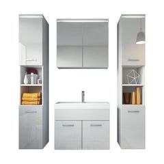 Meuble de salle de bain Paso XL 80 x 40 cm Blanc Brillant – Armoire de rangement Meuble lavabo evier Meuble lavabo 5