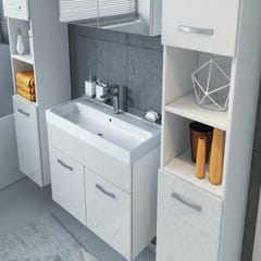 Meuble de salle de bain Paso XL 80 x 40 cm Blanc Brillant – Armoire de rangement Meuble lavabo evier Meuble lavabo 3