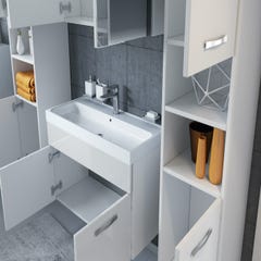 Meuble de salle de bain Paso XL 80 x 40 cm Blanc Brillant – Armoire de rangement Meuble lavabo evier Meuble lavabo 4