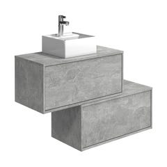 Meuble de salle de bain suspendu gris béton avec simple vasque carrée et deux tiroirs - 94 cm - TEANA II 2