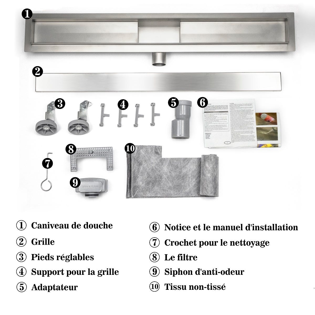 AICA caniveau de douche en acier inoxydable italien 2 en 1, siphon de drainage au sol en carrelage, réglable en hauteur avec désodorisant - 70 cm 2