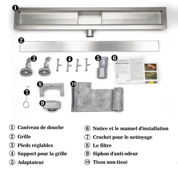 AICA caniveau de douche en acier inoxydable italien 2 en 1, siphon de drainage au sol en carrelage, réglable en hauteur avec désodorisant - 120 cm 2