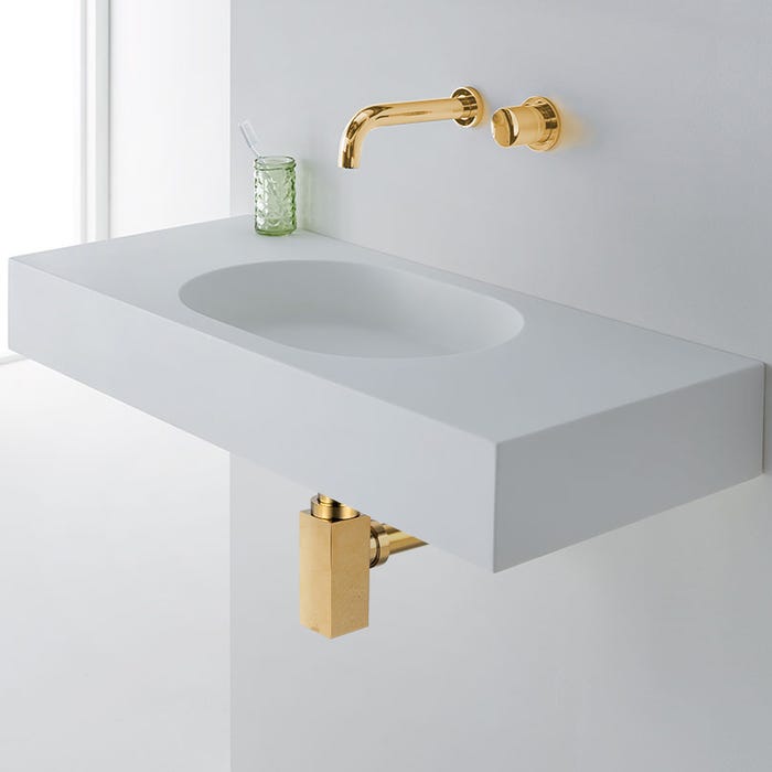 Balneo Siphon lavabo design carré, finition gold, laiton, G1-1-4" 1