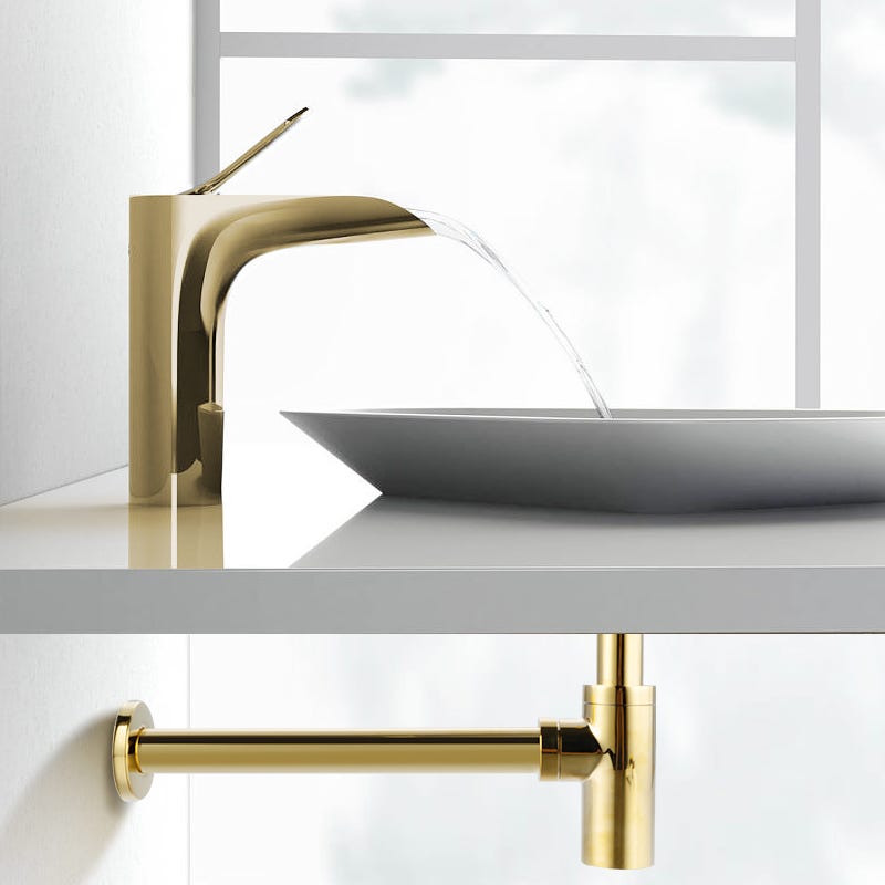 Balneo Siphon lavabo design carré, finition gold, laiton, G1-1-4" 2
