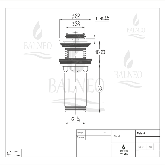 Balneo Bonde clic-clac avec trop-plein, pour lavabo, finition noir, laiton 4