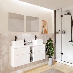 Meuble de salle de bain suspendu avec double vasque et miroirs - Blanc - L150 cm - MAGDALENA II 0