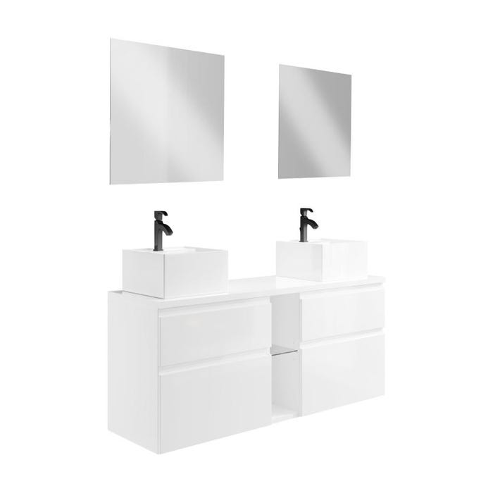 Meuble de salle de bain suspendu avec double vasque et miroirs - Blanc - L150 cm - MAGDALENA II 2
