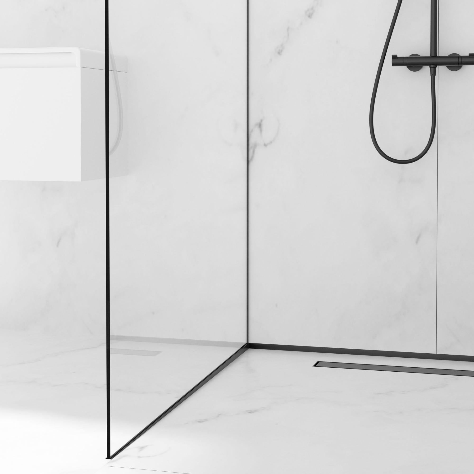 Balneo Profilé latéral incliné gauche pour douche à l'italienne 170cm, acier inoxydable, finition noir, Pente de 1,5% 2