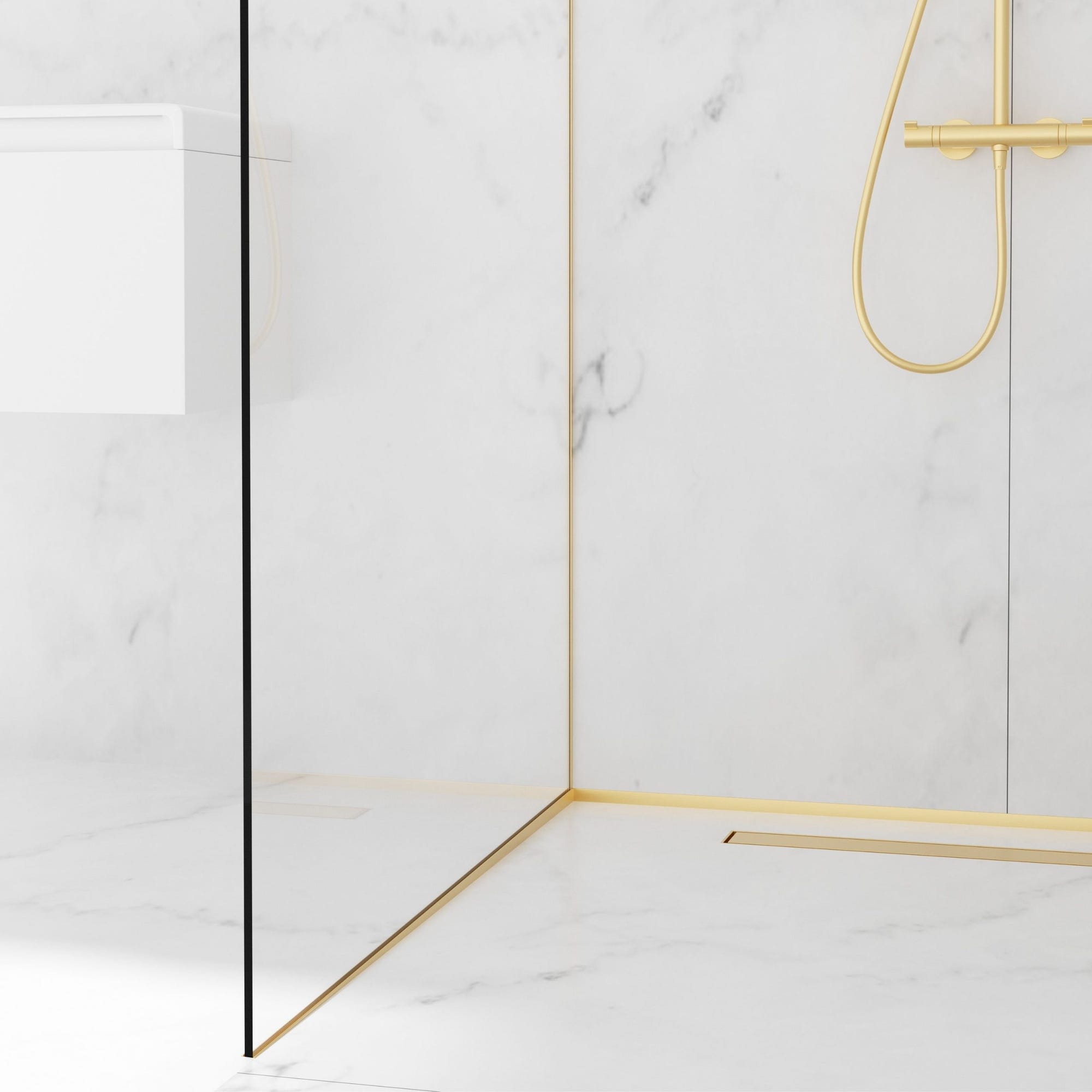 Balneo Profilé latéral incliné gauche pour douche à l'italienne 170cm, acier inoxydable, finition gold, Pente de 1,5% 2