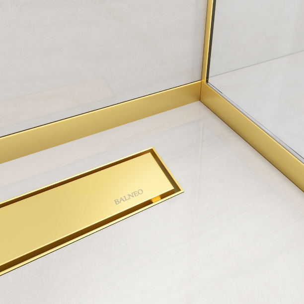 Balneo Profilé latéral incliné gauche pour douche à l'italienne 170cm, acier inoxydable, finition gold, Pente de 1,5% 3