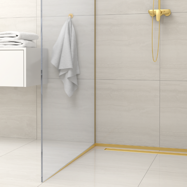 Balneo Profilé latéral incliné gauche pour douche à l'italienne 170cm, acier inoxydable, finition gold, Pente de 1,5% 5