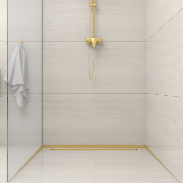 Balneo Profilé latéral incliné gauche pour douche à l'italienne 120cm, acier inoxydable, finition gold, Pente de 1,5% 4