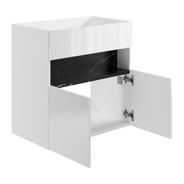 Meuble sous vasque suspendu avec leds - Blanc et noir effet marbre - L80 cm - POZEGA 2