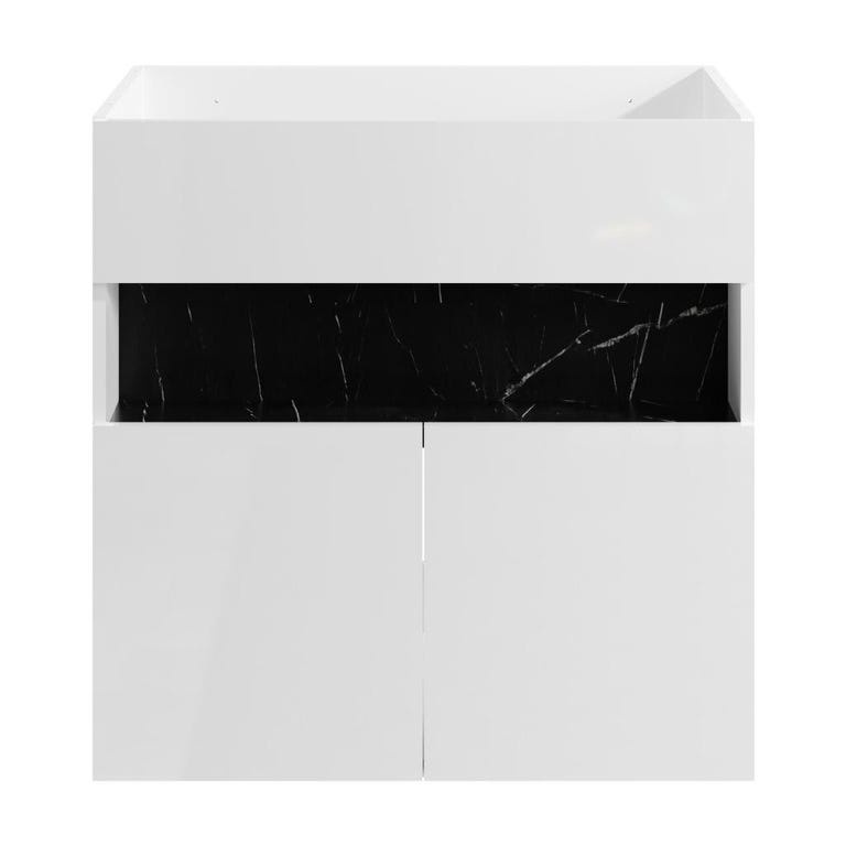 Meuble sous vasque suspendu avec leds - Blanc et noir effet marbre - L80 cm - POZEGA 1