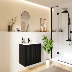 Meuble de salle de bain suspendu strié avec vasque à encastrer - Noir - L80 cm - ZILGA 0