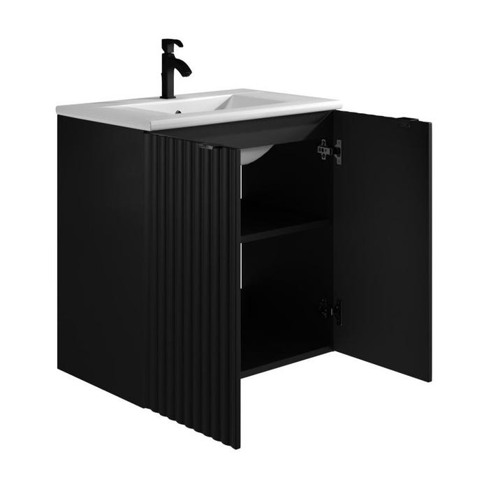 Meuble de salle de bain suspendu strié avec vasque à encastrer - Noir - L80 cm - ZILGA 4